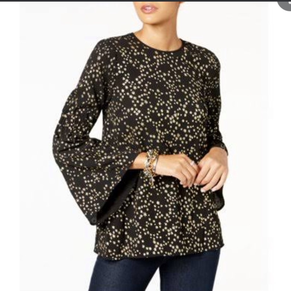 Michael Kors Black Gold Shimmering Star-Studded Top